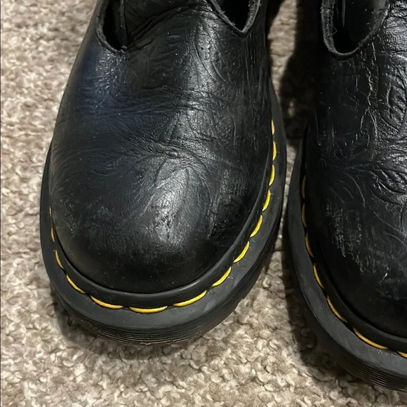 Vintage Dr. Martens Mary Jane Tooled Floral Black Leather Buckle Shoes Size 7 - Picture 9 of 12